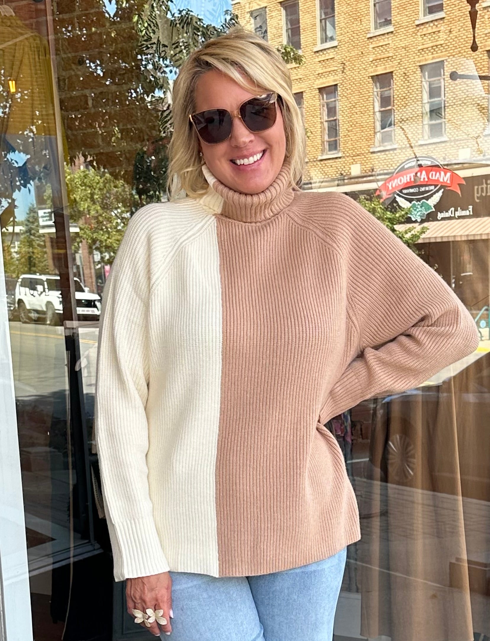 Cream Color Block Sweater