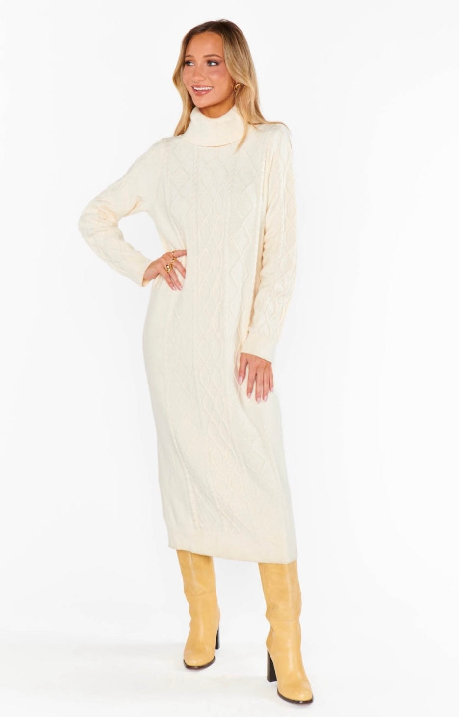 Montreal Midi Dress Cream Cable Knit