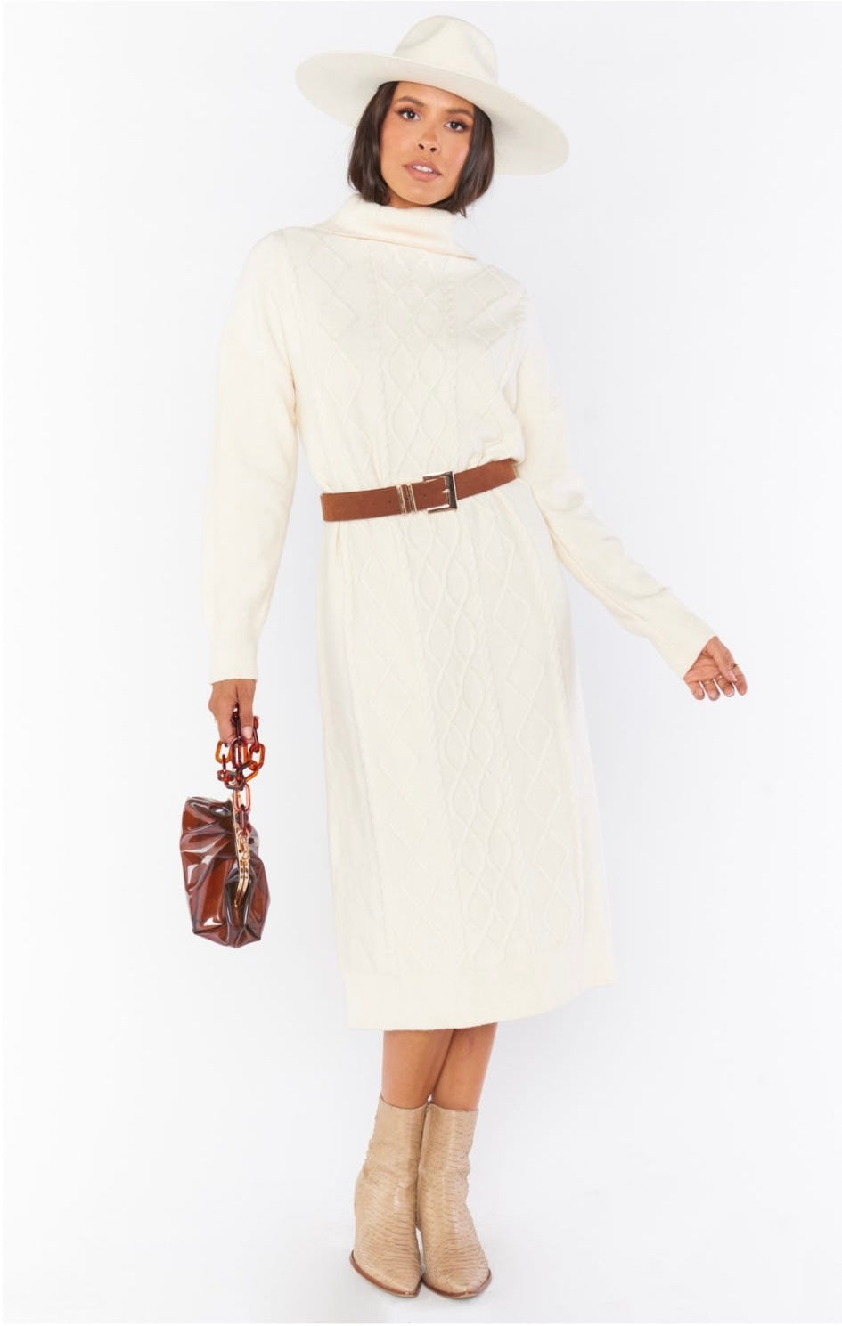 Montreal Midi Dress Cream Cable Knit