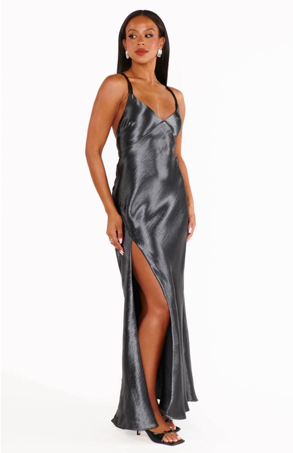 Anderson Maxi Dress Gunmetal Hammered Satin