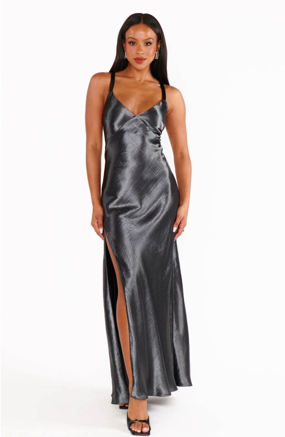 Anderson Maxi Dress Gunmetal Hammered Satin