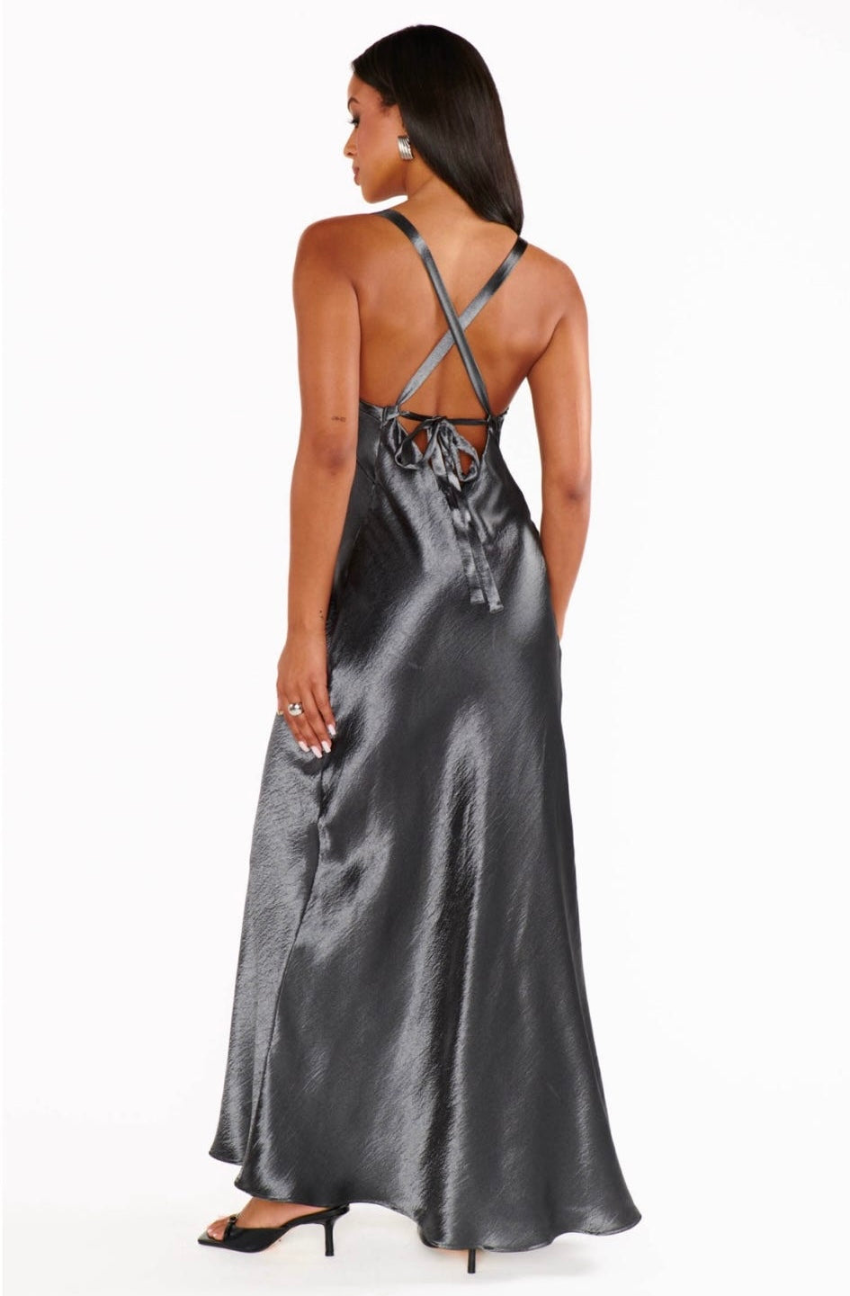 Anderson Maxi Dress Gunmetal Hammered Satin