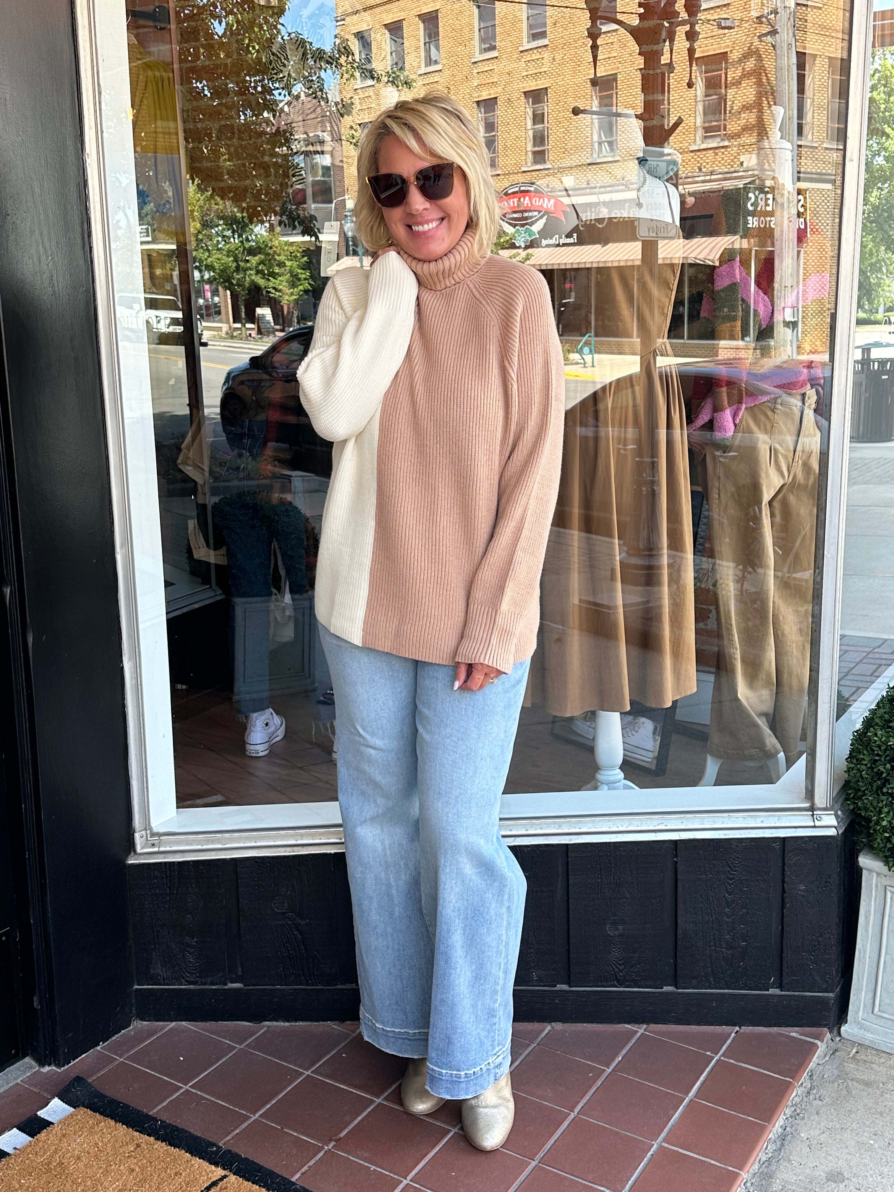 Cream Color Block Sweater