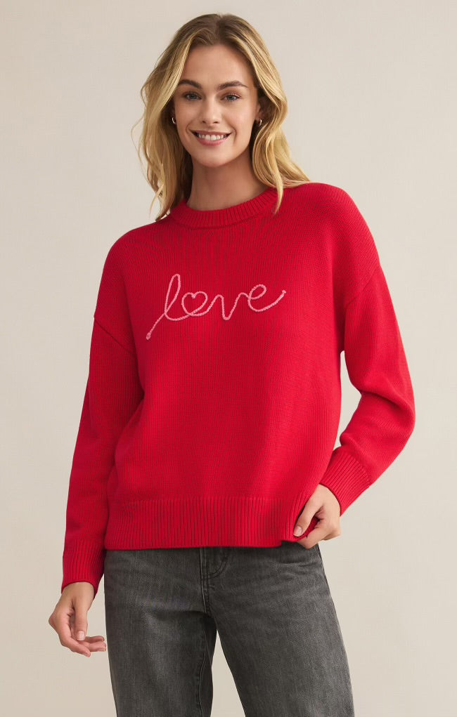 Love Notes Boyfriend Sweater Cherry