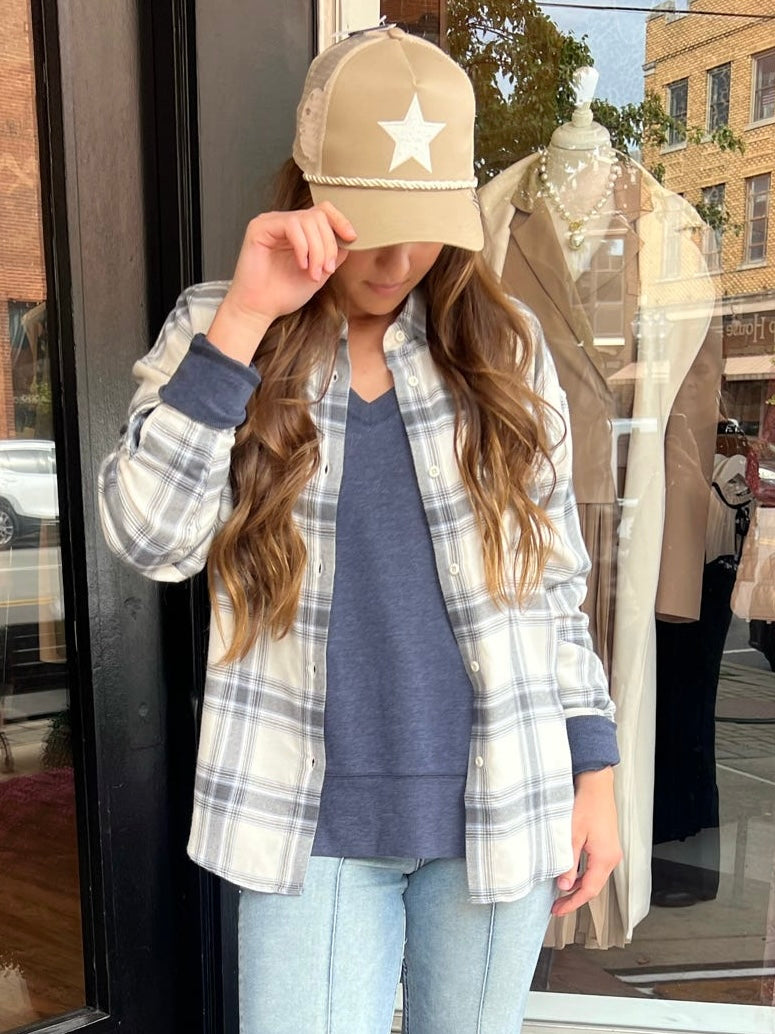 River Plaid Button Up in Thunder Cloud