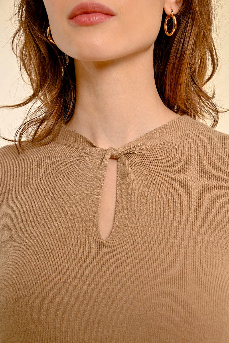 Camel Long Sleeve Twist Top