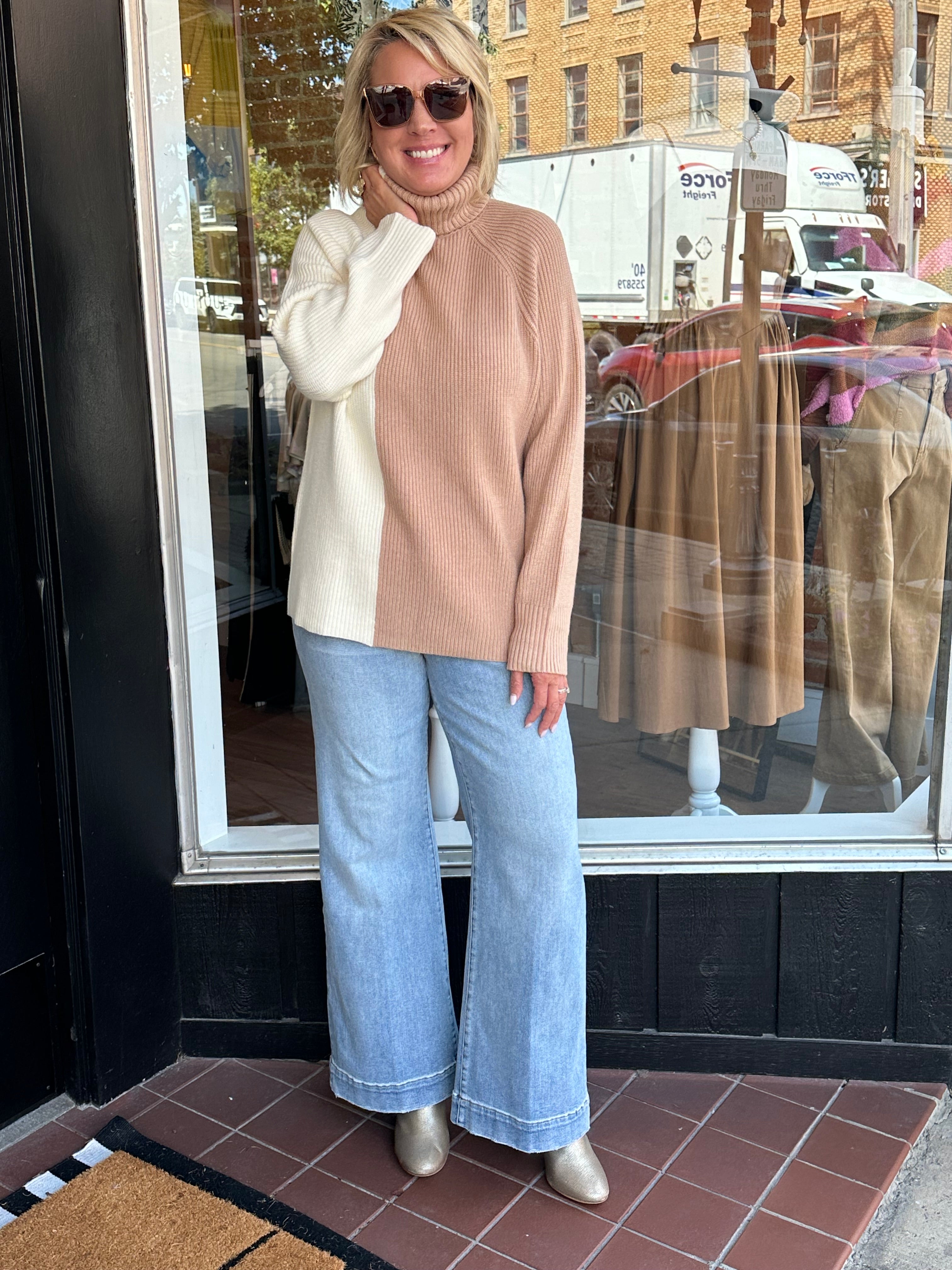 Cream Color Block Sweater