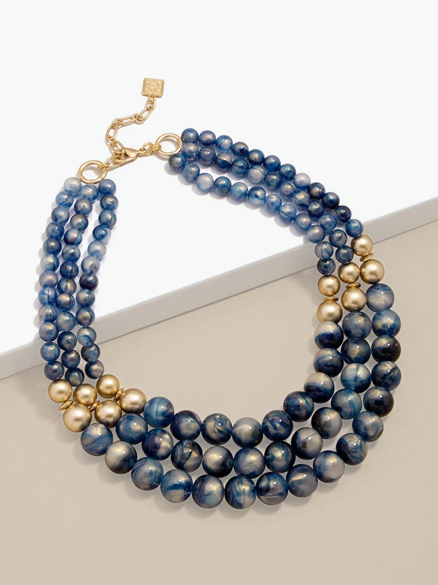 Navy Layered Iridescent Beaded Necklace
