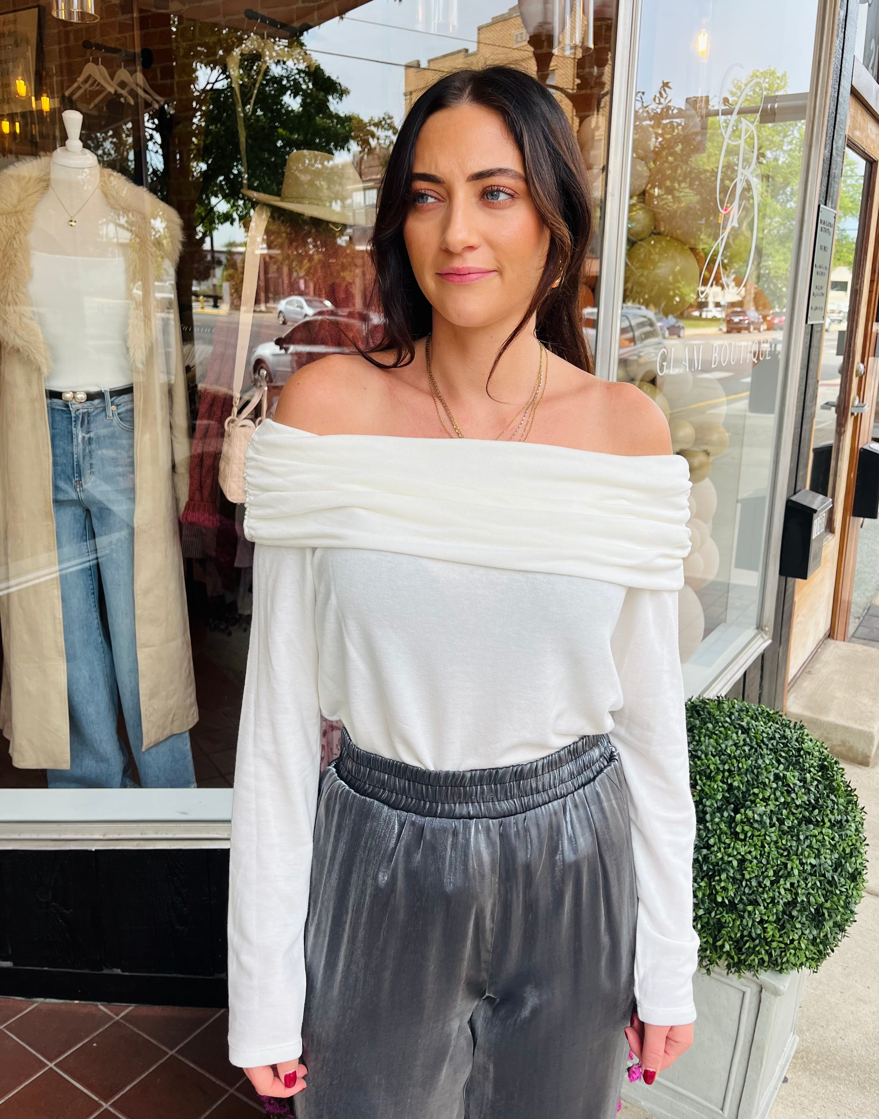 Knit Ruched Off The Shoulder Top