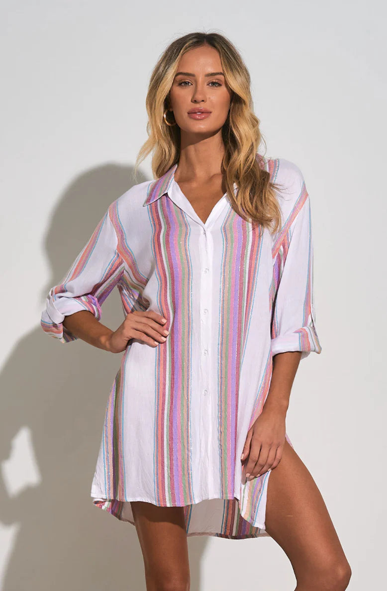 White Multi Stripe Boyfriend Shirt