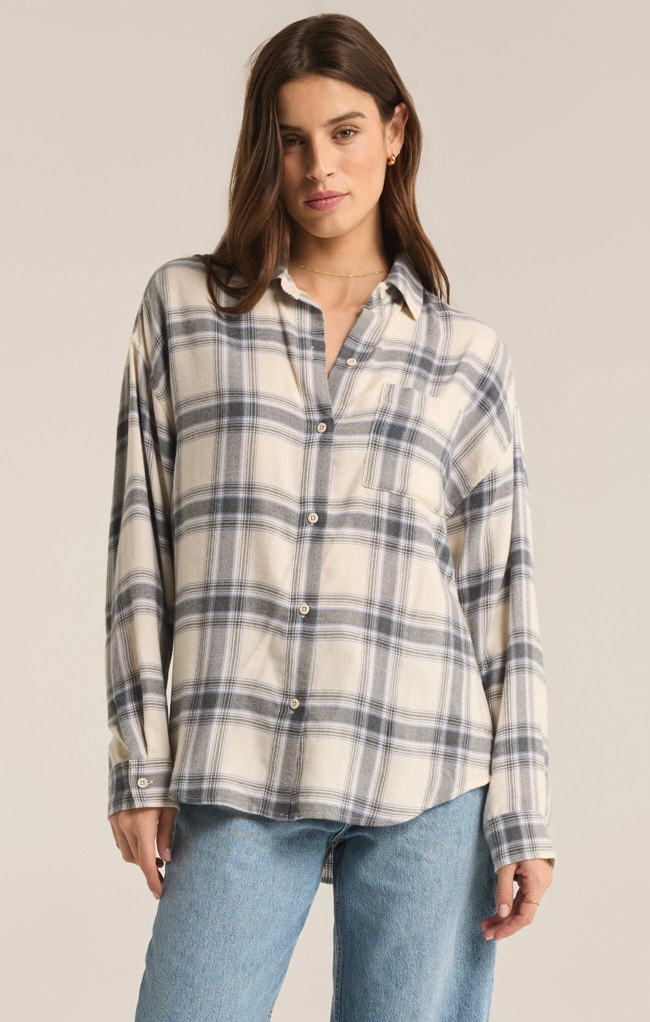 River Plaid Button Up in Thunder Cloud