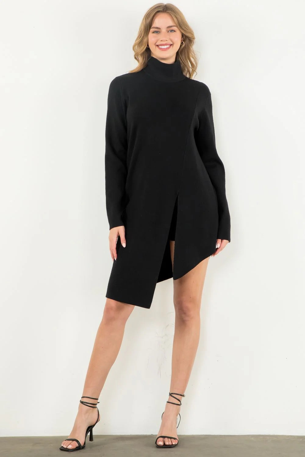 Turtleneck Slit Sweater Dress