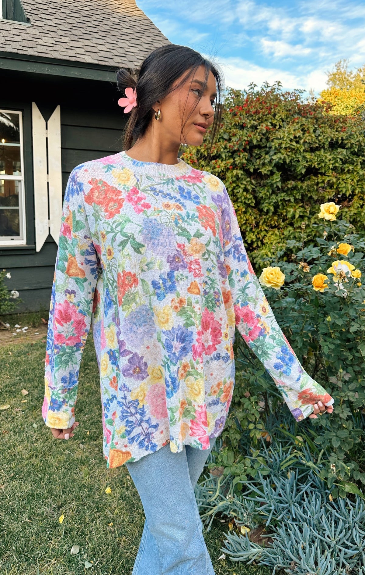 The Spring Floral Cuffed Sweater