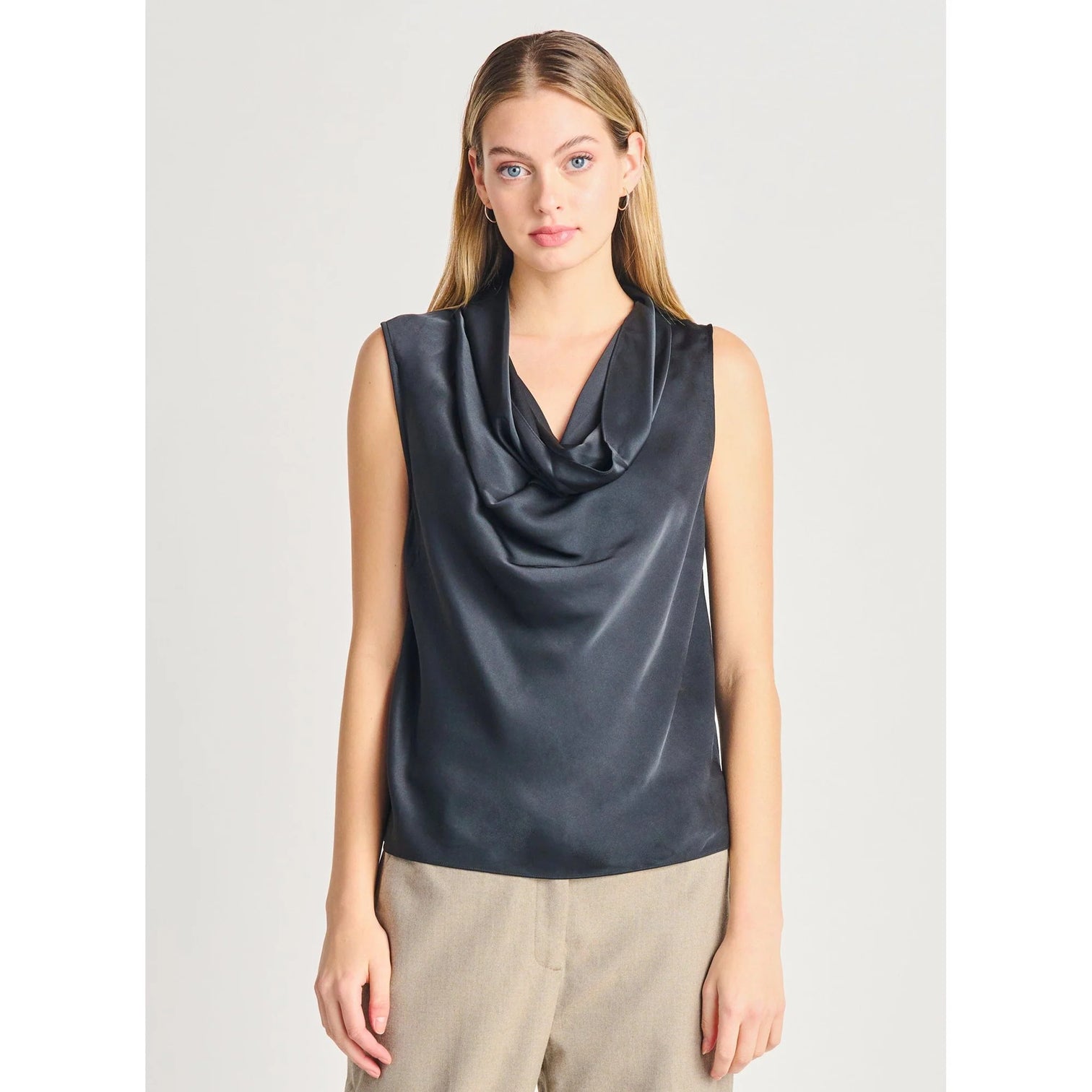 Contemporary Cool Taupe Sleeveless Cowl Neck Top